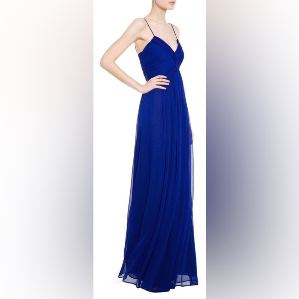 MANGO XS Spaghetti Strap Blue Full-Length Maxi Evening Gown